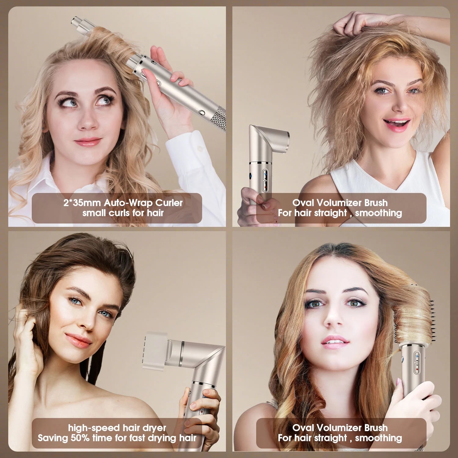 Fentgo 5 in 1 Hair Styler - Hair Dryer Brush with 110,000RMP, Ionic Hot Air Brush Hair Styler All in One Multi-Styler